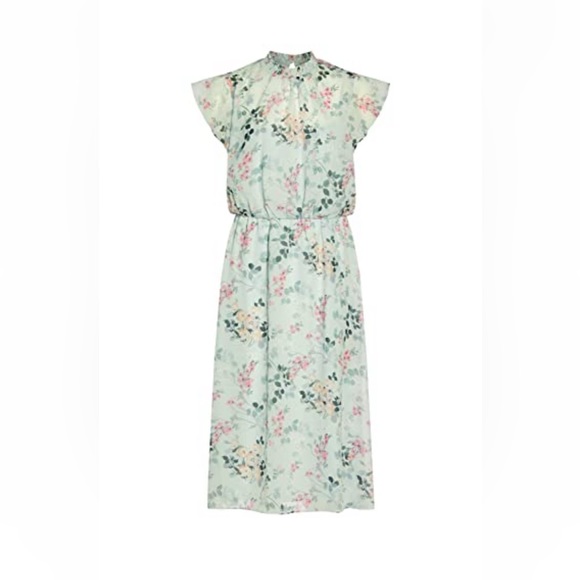 Adrianna Papell Short Printed Chiffon Dress Size 14 NWT Mint Multi Floral Spring - Picture 3 of 16